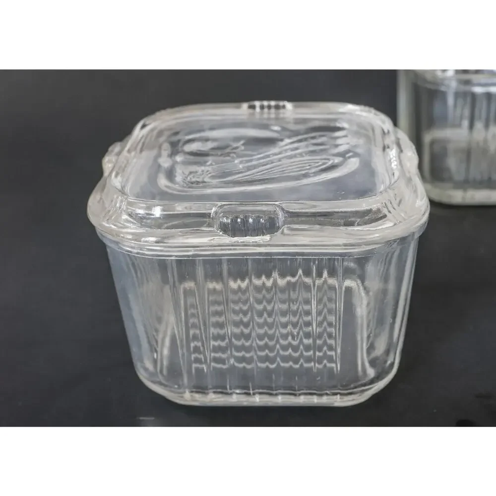VTG Federal Glass Refrigerator Dish Set 2 Square Retro Midcentury Cottage Farm